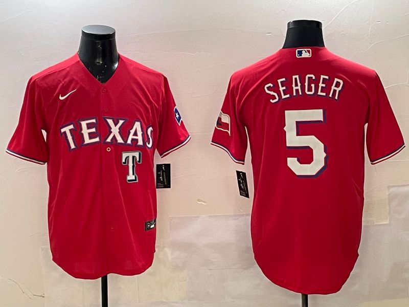 Men Texas Rangers #5 Seager Red Game 2025 Nike MLB Jersey style 5